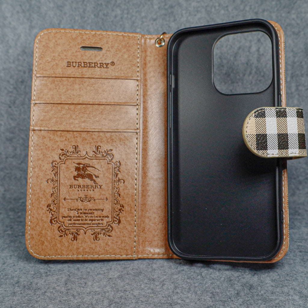Burberry iPhone Wallet Case Cross Stripes for 11-17 Pro Max