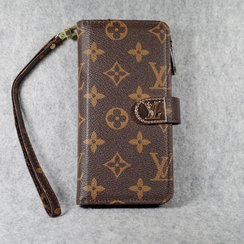 Brown Monogram LV Folio iPhone Wallet Case with Card Holder and Zipper