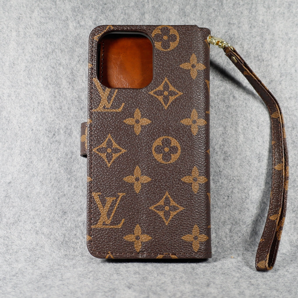 Brown Monogram LV Folio iPhone Wallet Case with Card Holder and Zipper
