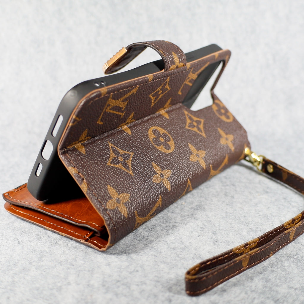 Brown Monogram LV Folio iPhone Wallet Case with Card Holder and Zipper