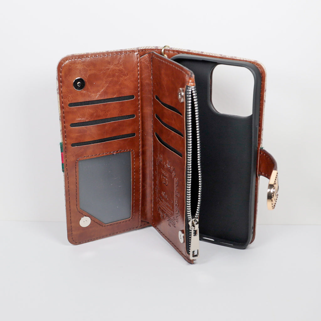 Beige Gucci Wallet Phone Case With Zipper & Kickstand For iPhone 12-16 Pro Max