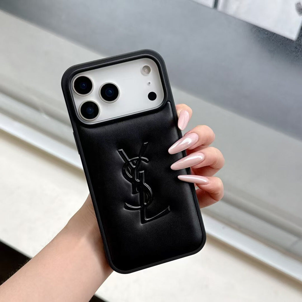 YSL Style PU Leather iPhone Case For 13-17 Pro Max