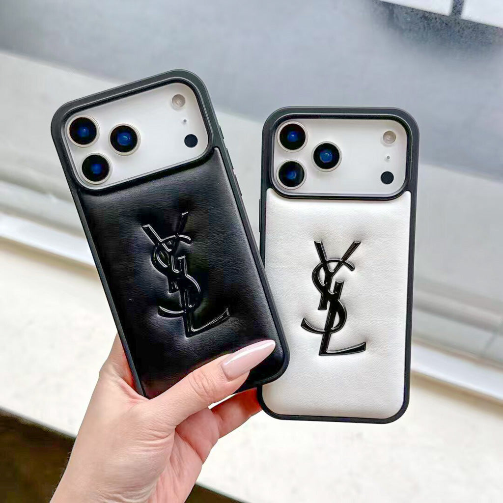 YSL Style PU Leather iPhone Case For 13-17 Pro Max