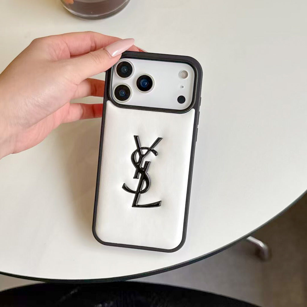 YSL Style PU Leather iPhone Case For 13-17 Pro Max