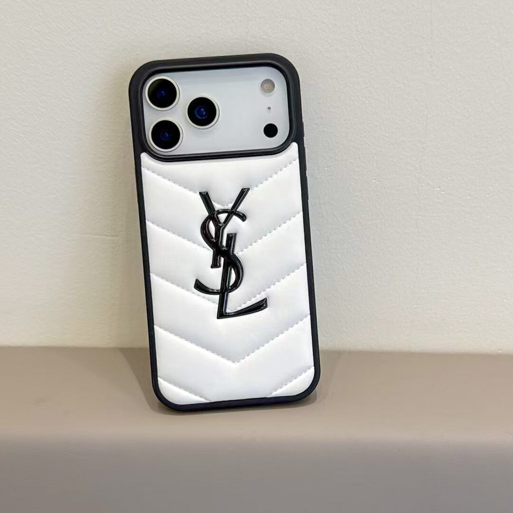 YSL Style PU Leather iPhone Case For 13-17 Pro Max