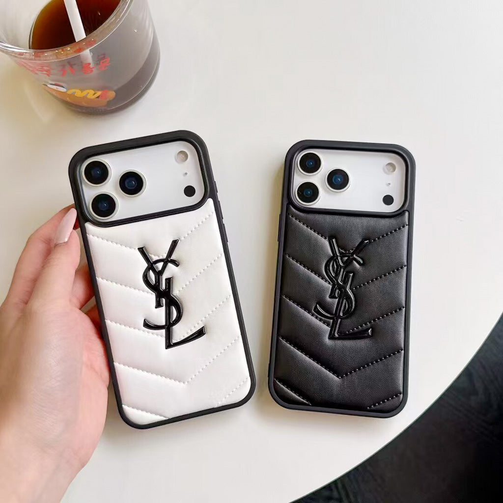 YSL Style PU Leather iPhone Case For 13-17 Pro Max