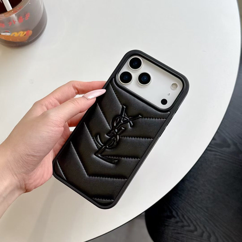 YSL Style PU Leather iPhone Case For 13-17 Pro Max
