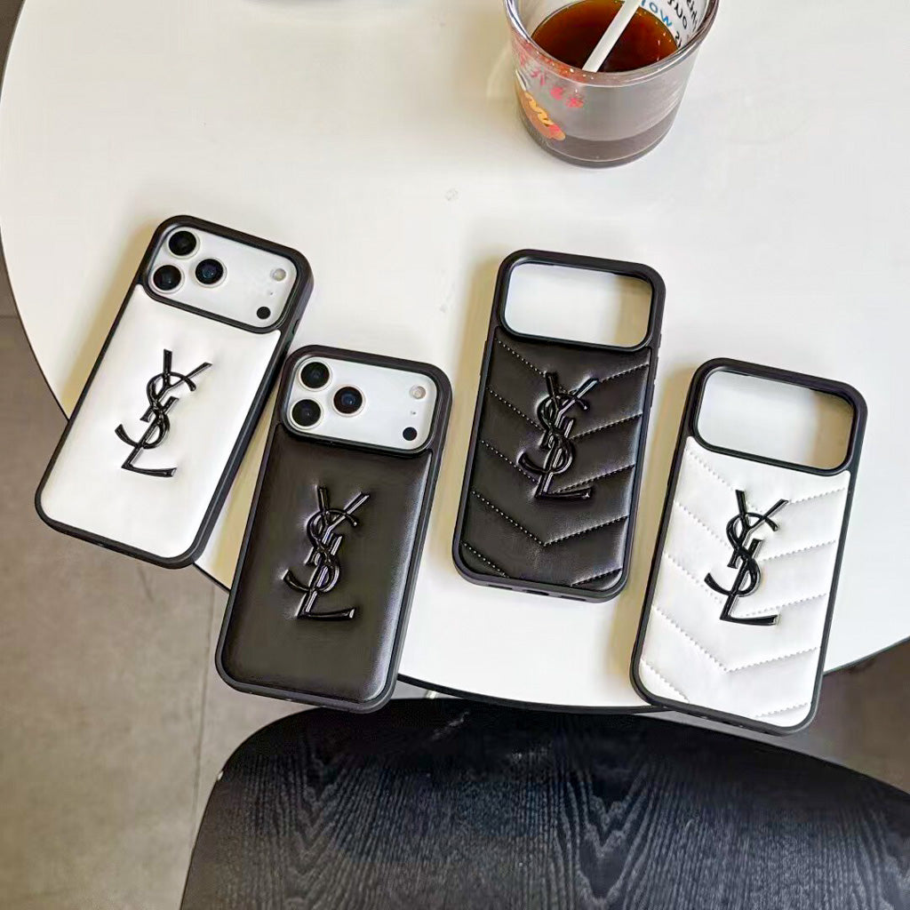 YSL Style PU Leather iPhone Case For 13-17 Pro Max