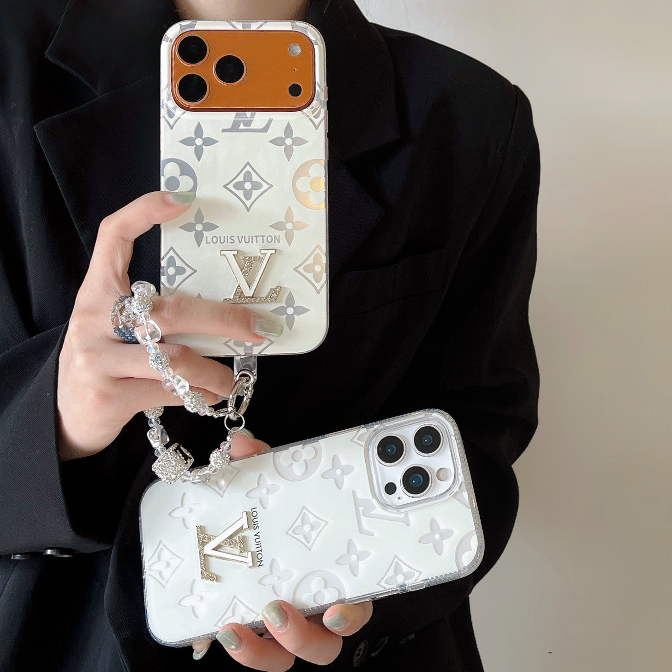 Crystal Monogram Case with Rhinestone Charm for iPhone 15-17 Pro Max