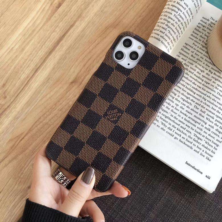 Black Checkered Synthetic Leather Case With Wallet For iPhone 11-17 Pro Max