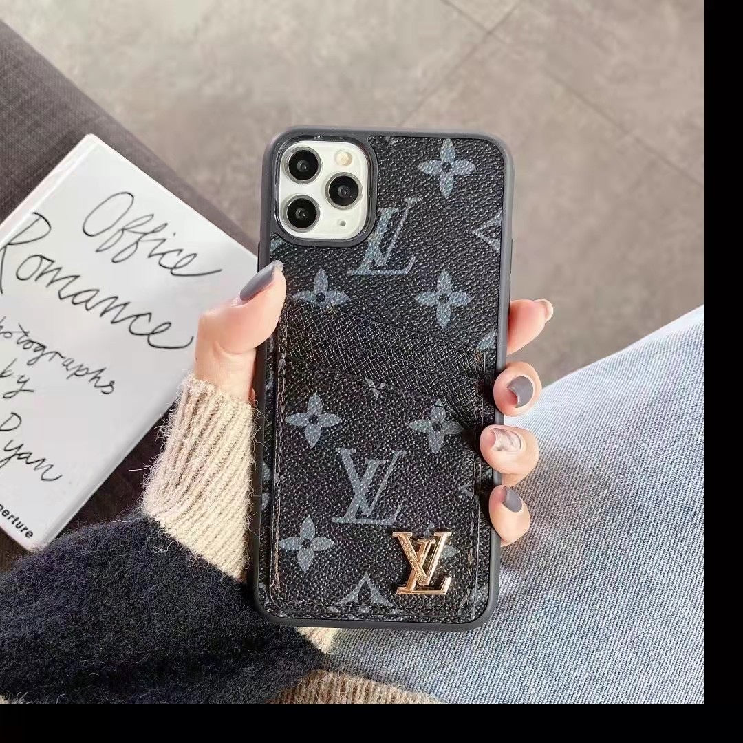 Synthetic Leather Phone Case With Card Holder For iPhone 11-16 Pro Max