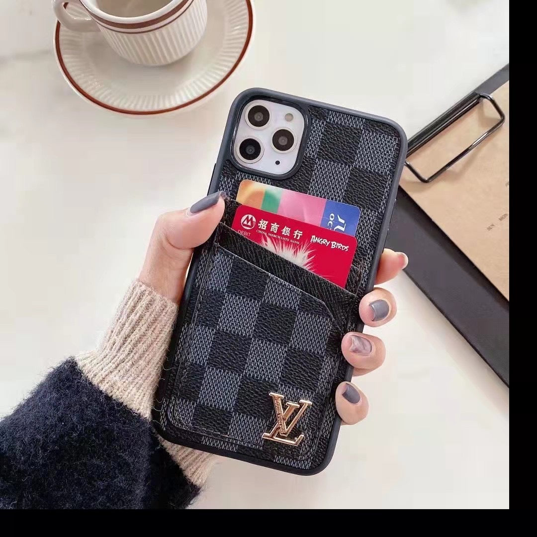 Synthetic Leather Phone Case With Card Holder For iPhone 11-16 Pro Max