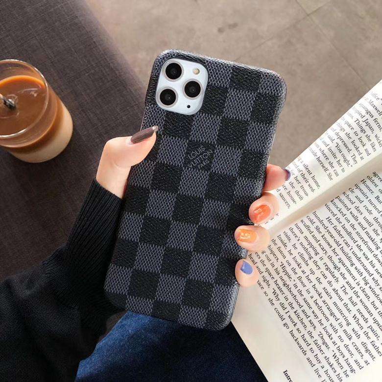 Black Checkered Synthetic Leather Case With Wallet For iPhone 11-17 Pro Max