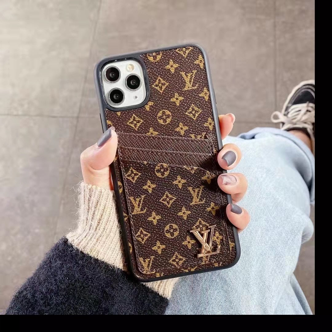 Synthetic Leather Phone Case With Card Holder For iPhone 11-16 Pro Max