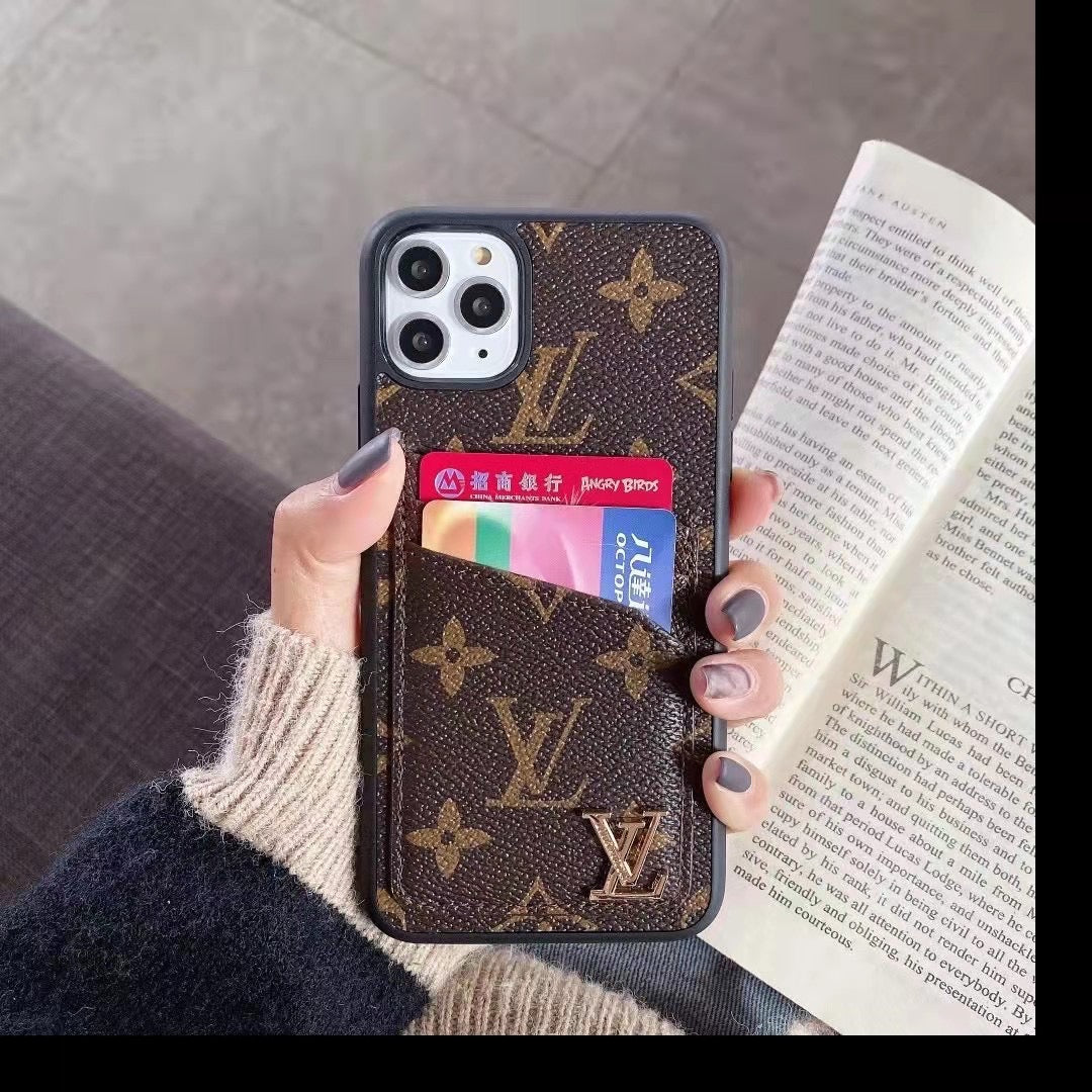 Synthetic Leather Phone Case With Card Holder For iPhone 11-16 Pro Max