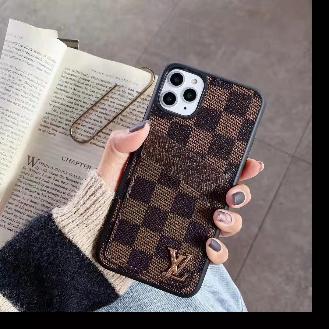 Synthetic Leather Phone Case With Card Holder For iPhone 11-16 Pro Max