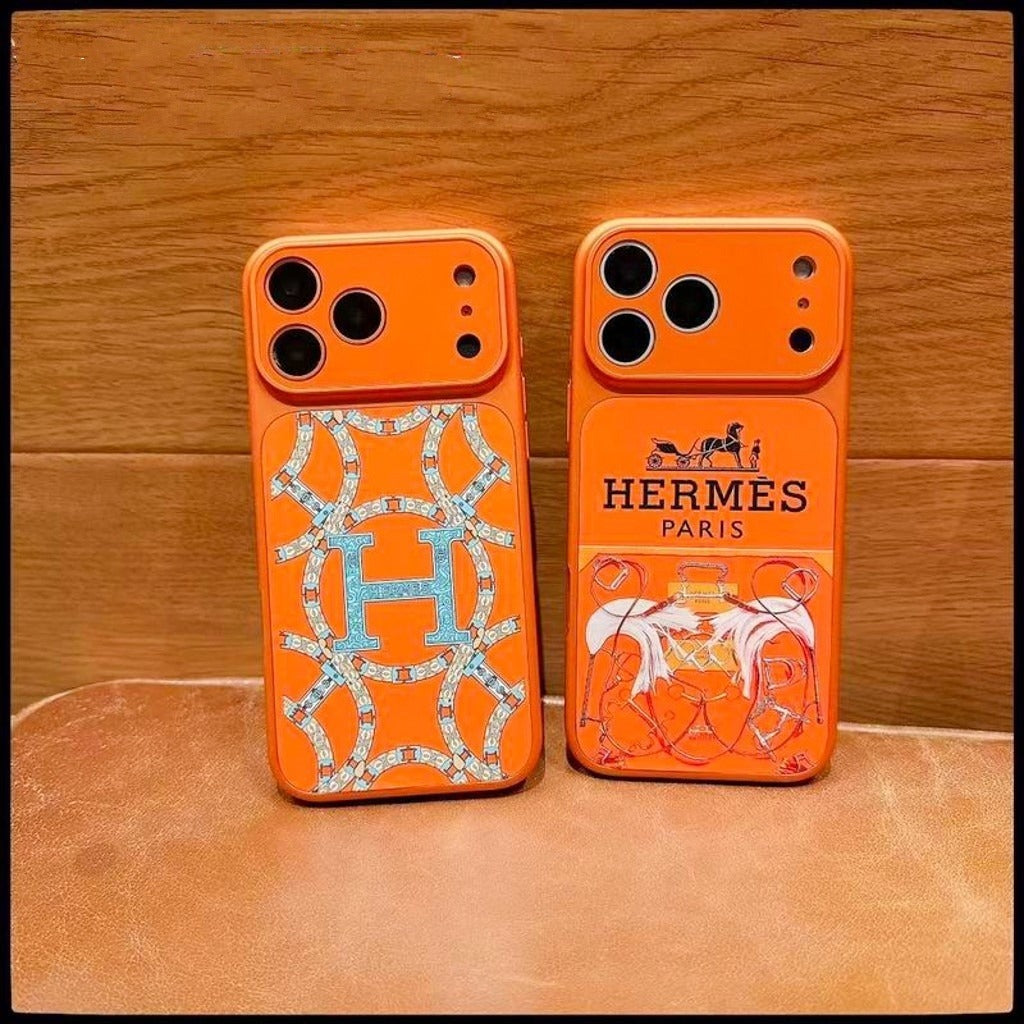 Orange H Pattern Phone Case For iPhone 14-17 Pro Max