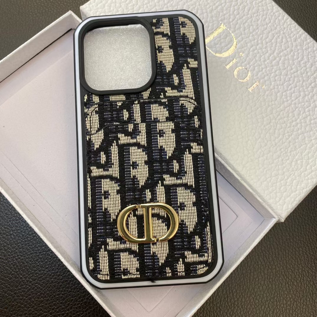 Dior Monogram Phone Case With Card Holder For iPhone 11-17 Pro Max