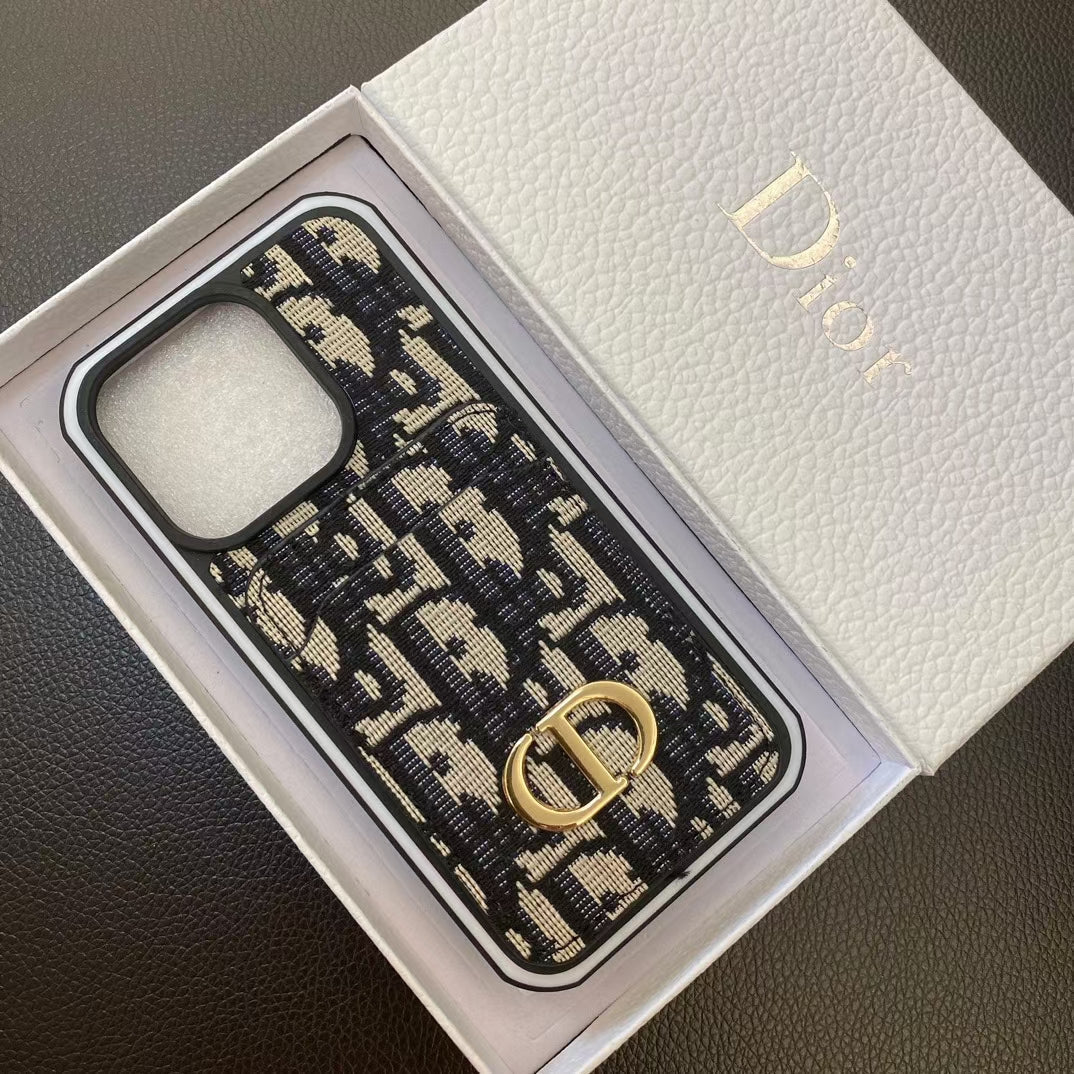 Dior Monogram Phone Case With Card Holder For iPhone 11-17 Pro Max