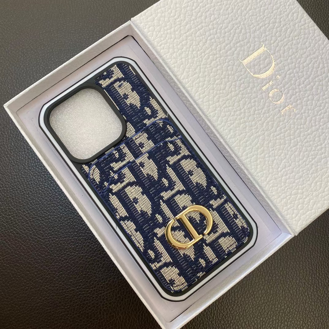 Dior Monogram Phone Case With Card Holder For iPhone 11-17 Pro Max