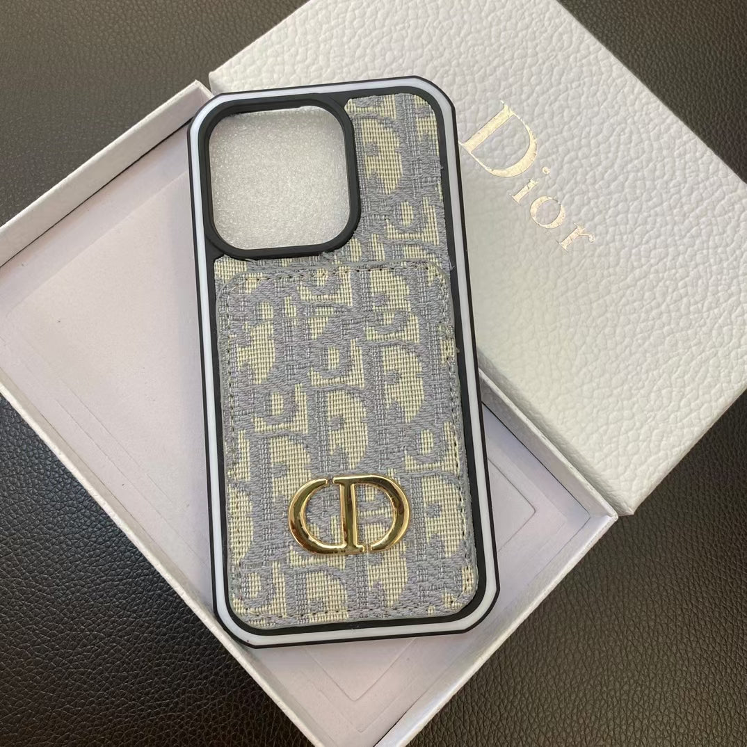 Dior Monogram Phone Case With Card Holder For iPhone 11-17 Pro Max