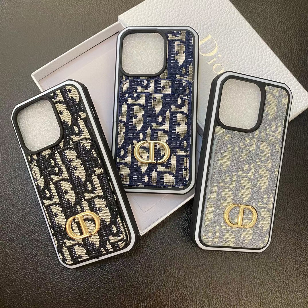 Dior Monogram Phone Case With Card Holder For iPhone 11-17 Pro Max