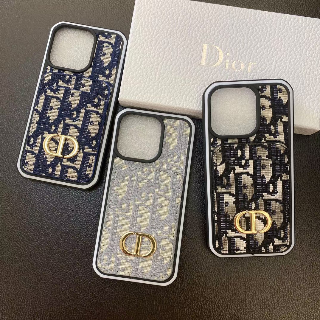 Dior Monogram Phone Case With Card Holder For iPhone 11-17 Pro Max