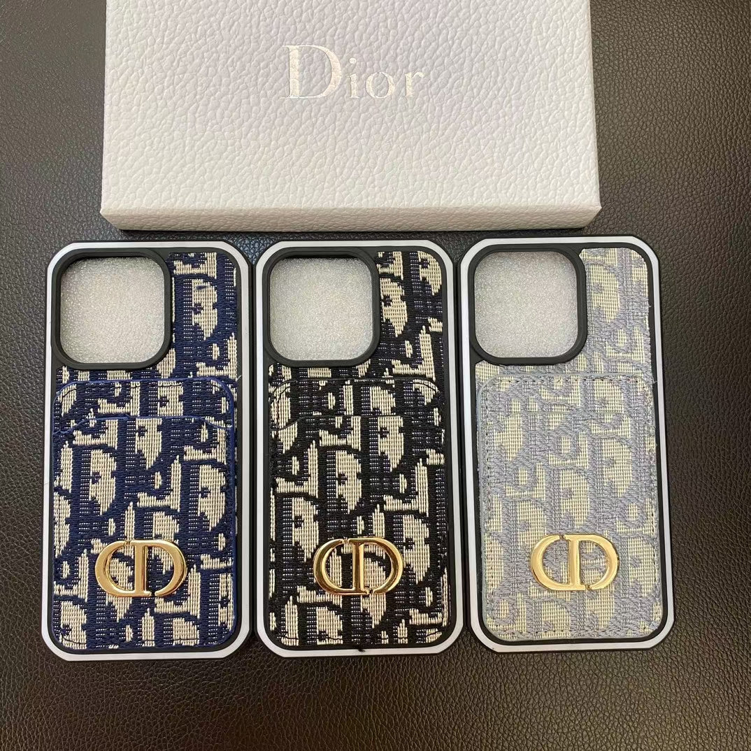 Dior Monogram Phone Case With Card Holder For iPhone 11-17 Pro Max