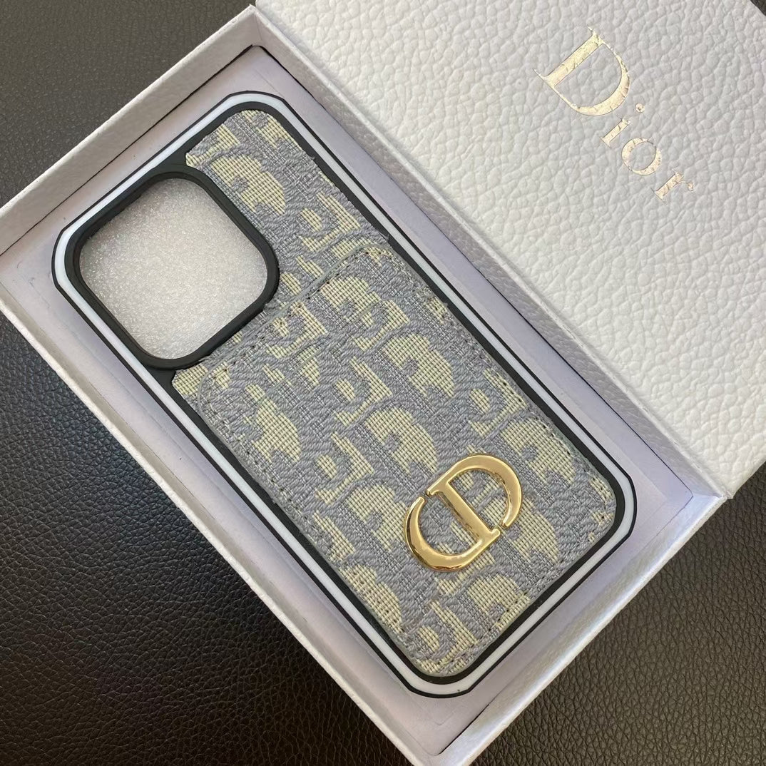 Dior Monogram Phone Case With Card Holder For iPhone 11-17 Pro Max