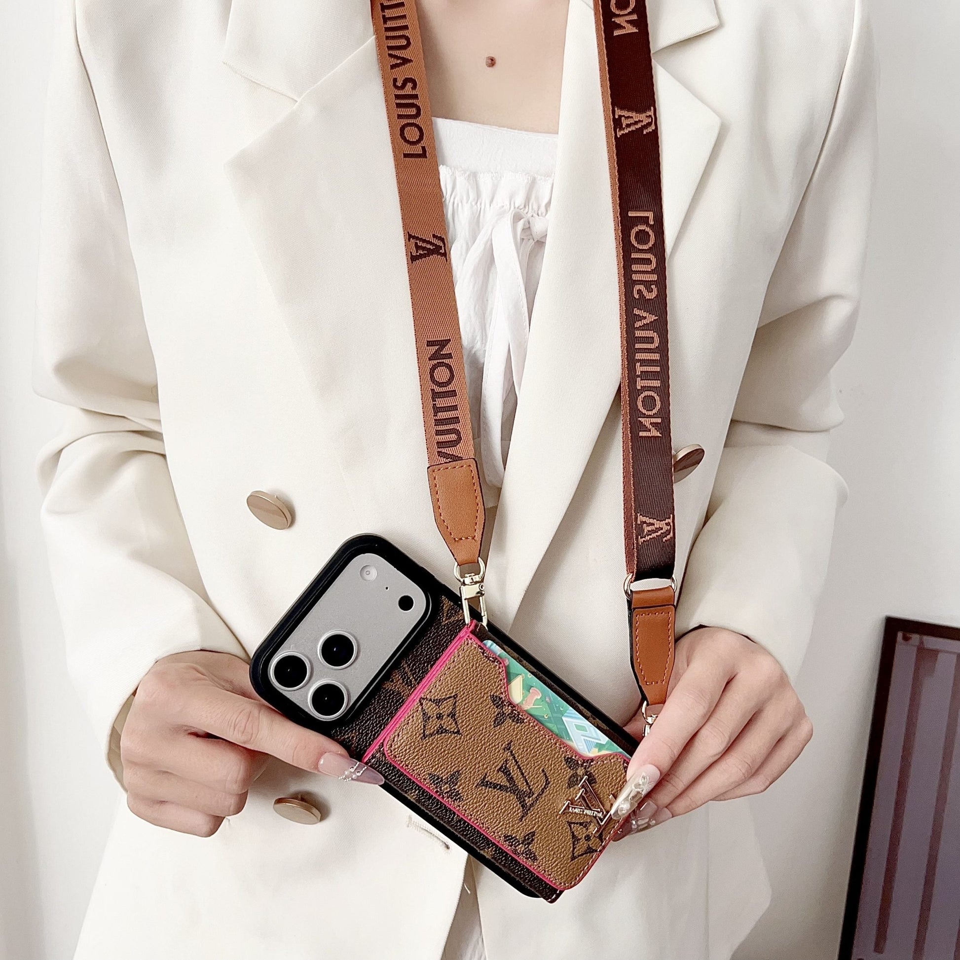 Multicolor Monogram Crossbody Wallet Case for iPhone 14-17 Pro Max