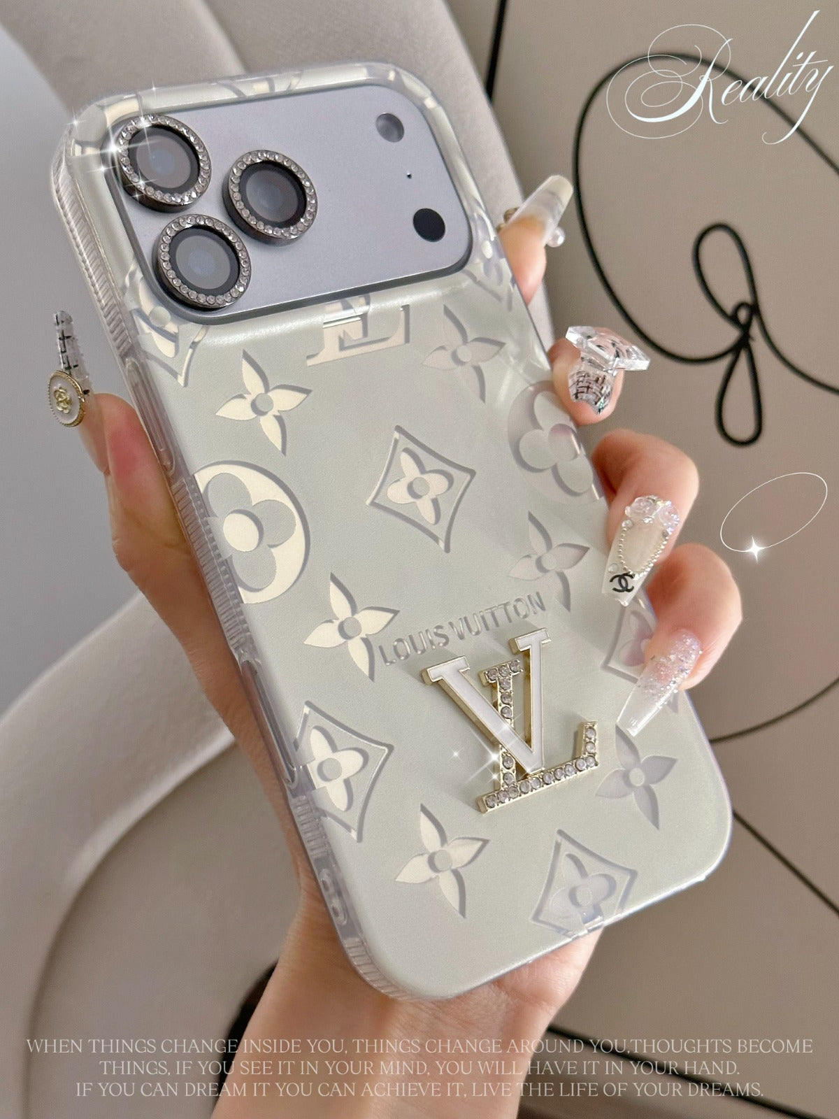 Crystal Monogram Case with Rhinestone Charm for iPhone 15-17 Pro Max