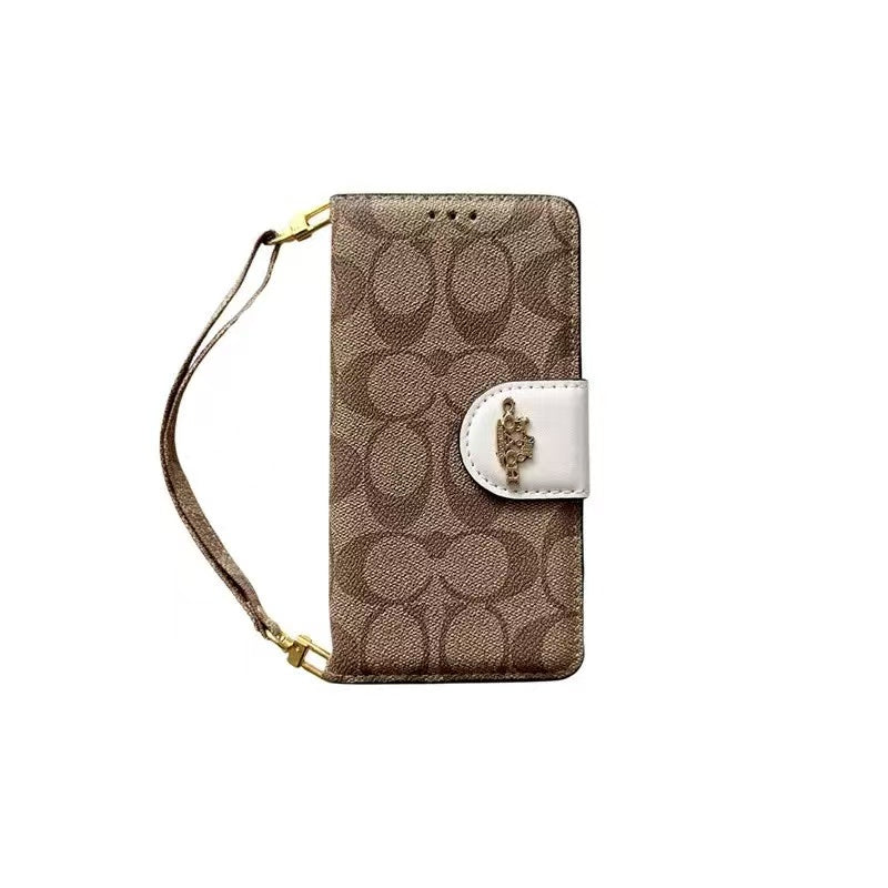 Coach Phone Case Wallet Style with Hand Strap for iPhone 12-17 Pro Max