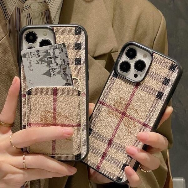 Classic Plaid Leather Phone Case With Card Holder Pocket For iPhone 14-17 Air