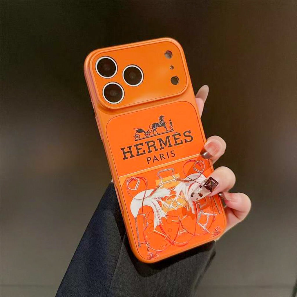 Orange H Pattern Phone Case For iPhone 14-17 Pro Max