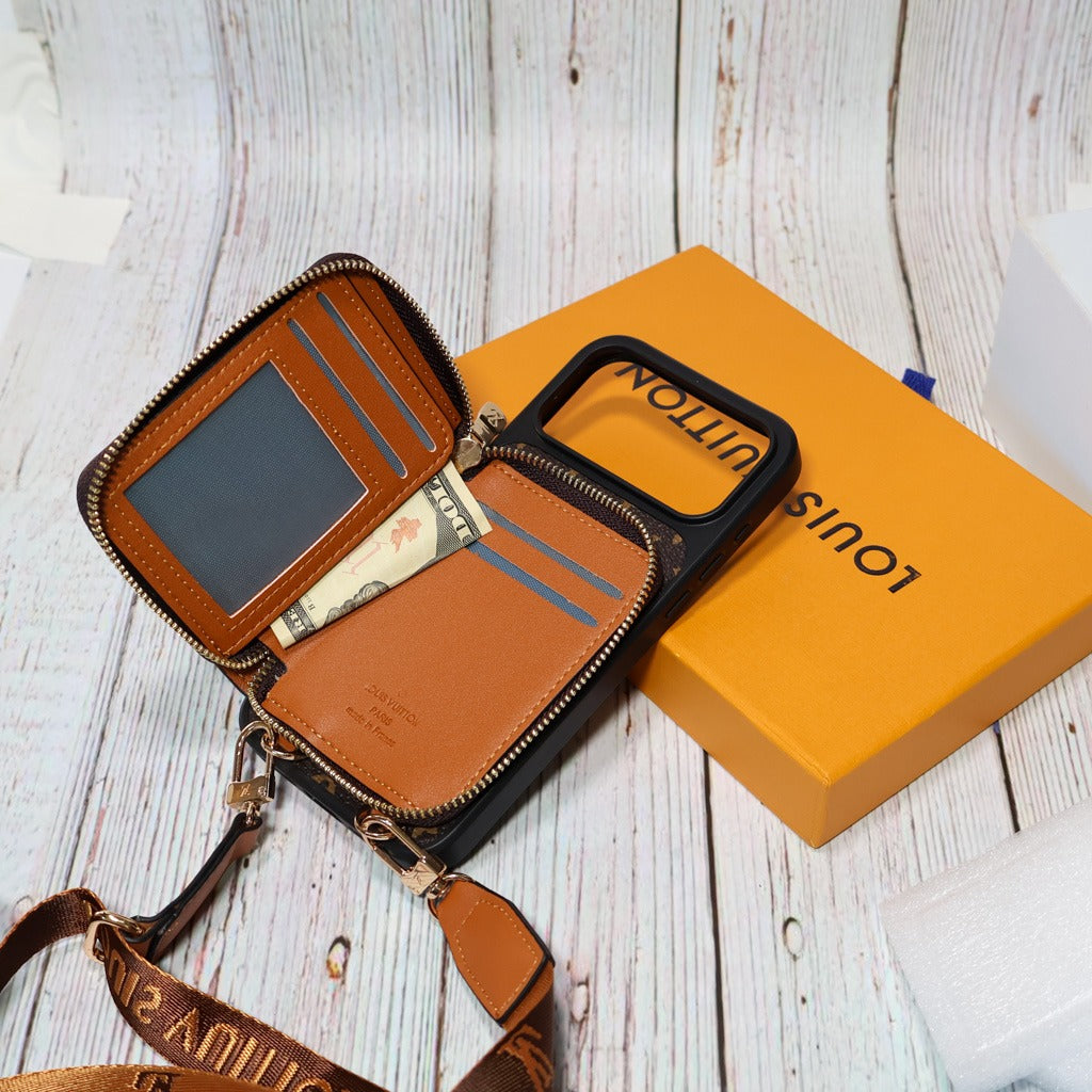 Designer Crossbody Zipped iPhone Case With Card Slots For iPhone 14-17 Pro Max
