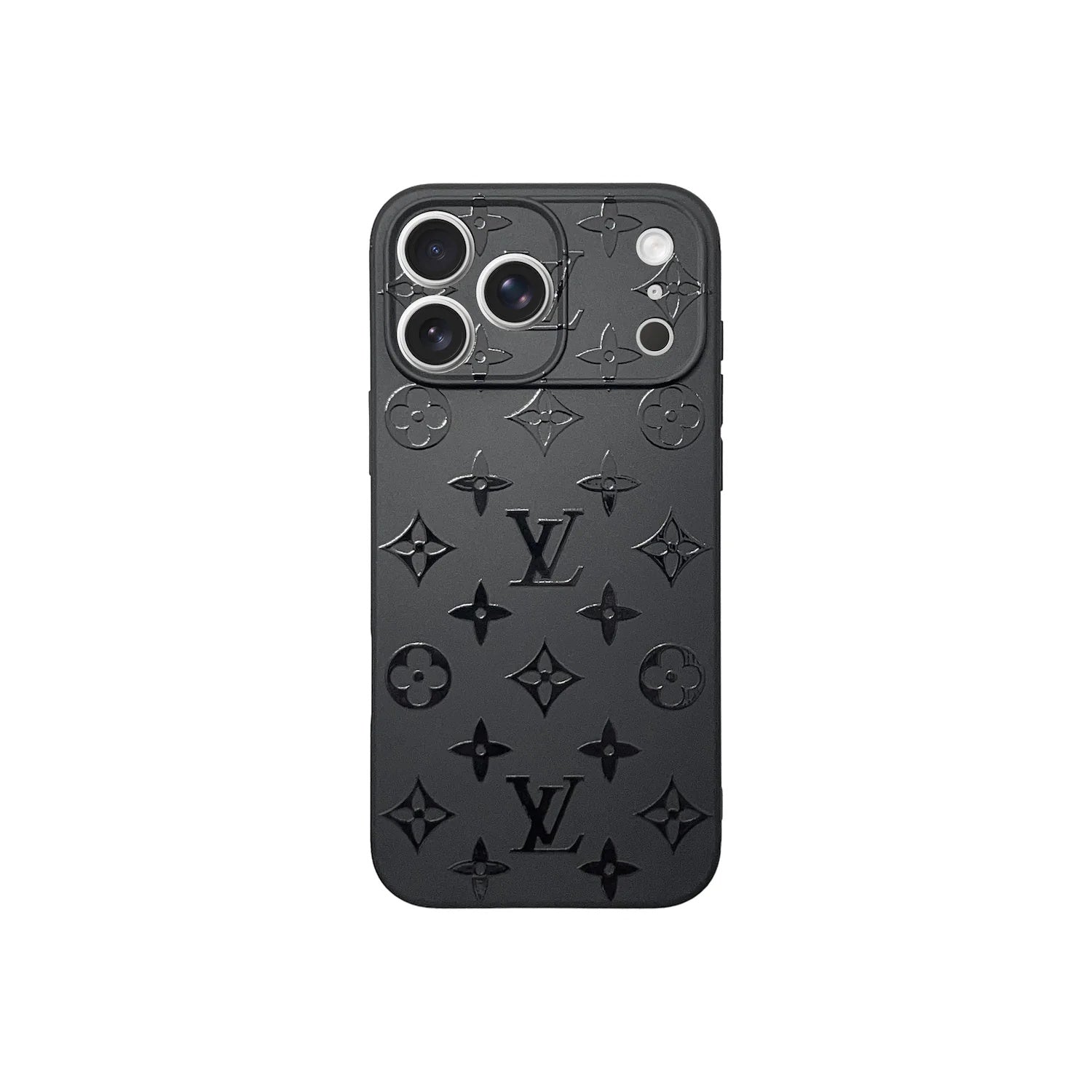 Black Monogram Leather Case For iPhone 14-17 Pro Max