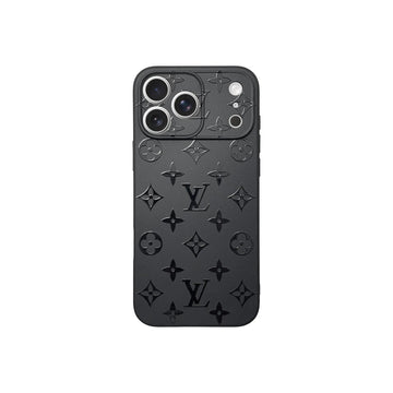 Black Monogram Leather Case For iPhone 14-17 Pro Max