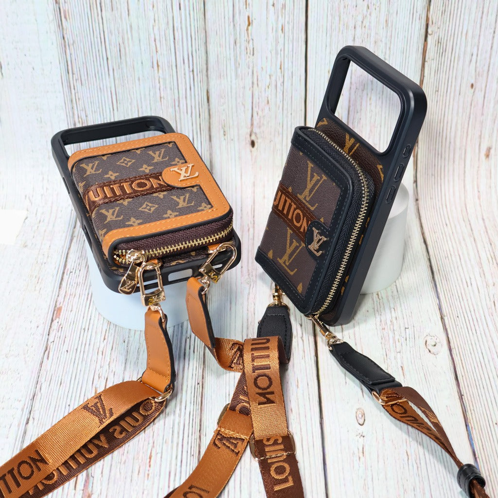 Designer Crossbody Zipped iPhone Case With Card Slots For iPhone 14-17 Pro Max