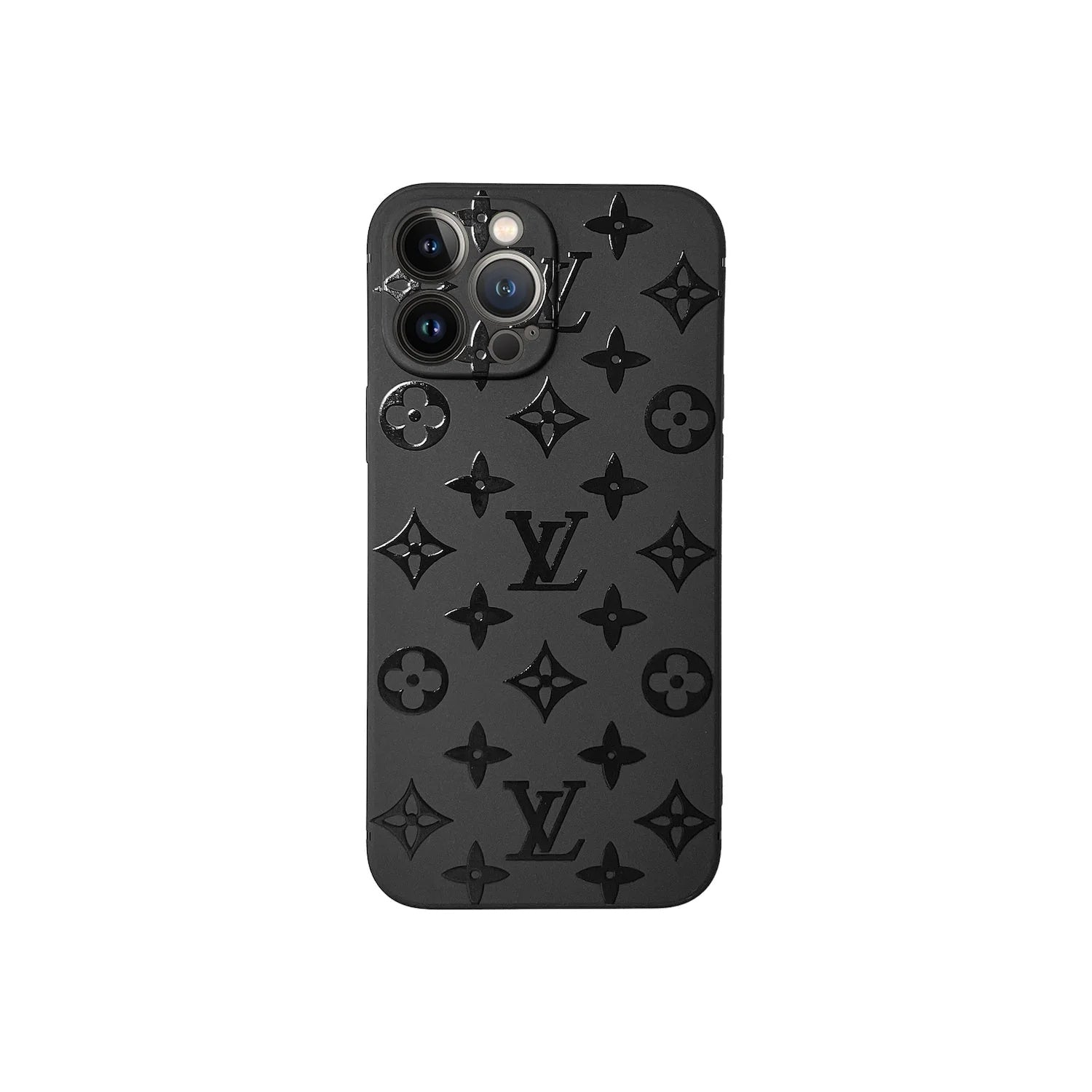 Black Monogram Leather Case For iPhone 14-17 Pro Max