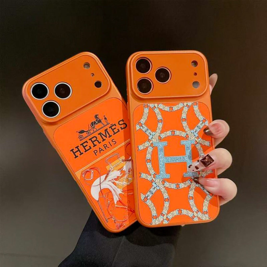Orange H Pattern Phone Case For iPhone 14-17 Pro Max