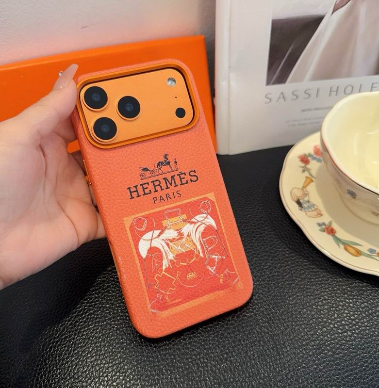 Hermes Leather Finish Phone Case for iPhone 17-17 Pro Max