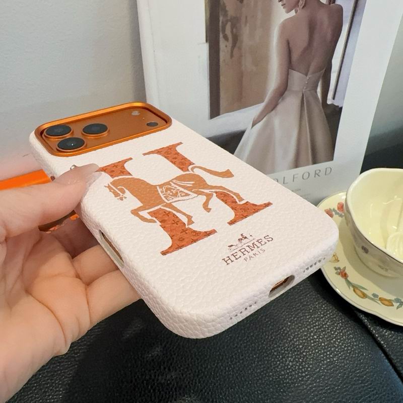 Hermes Leather Finish Phone Case for iPhone 17-17 Pro Max