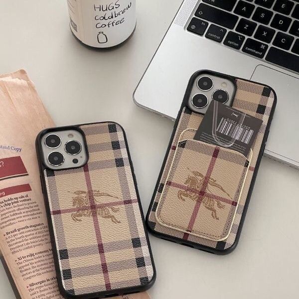 Burberry Style Card Slot Phone Case For iPhone 12-16 Pro Max