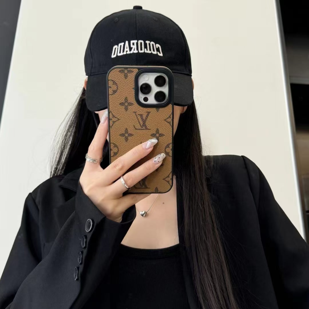 LV Style Phone Case With Card Slot For iPhone 12-16 Pro Max