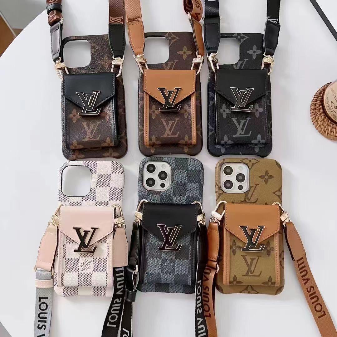 Louis Vuitton Style Crossbody Phone Case with Card Slots Black Checkered