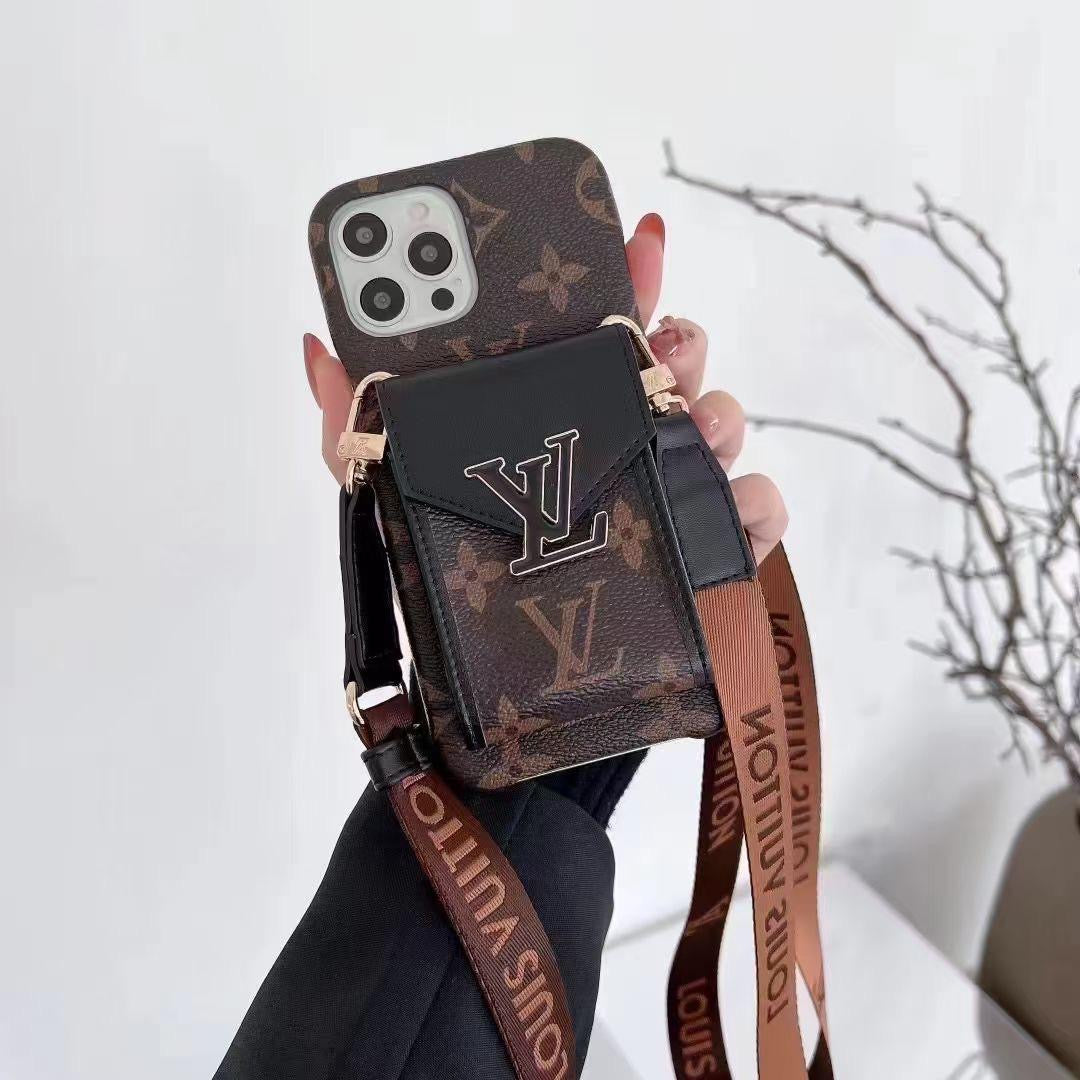 Louis Vuitton Style Crossbody Phone Case with Card Slots Black Checkered