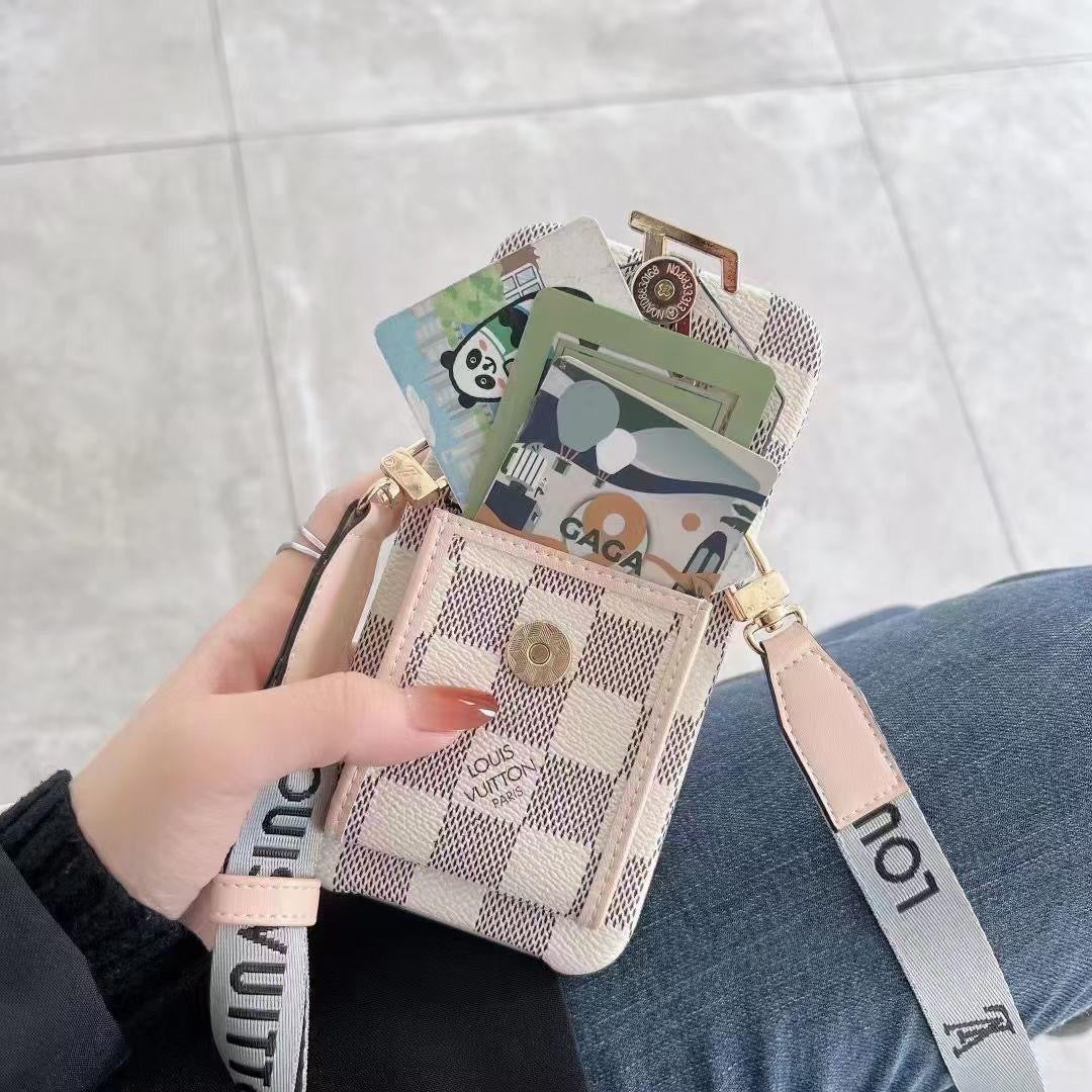 Louis Vuitton Style Crossbody Phone Case with Card Slots Black Checkered