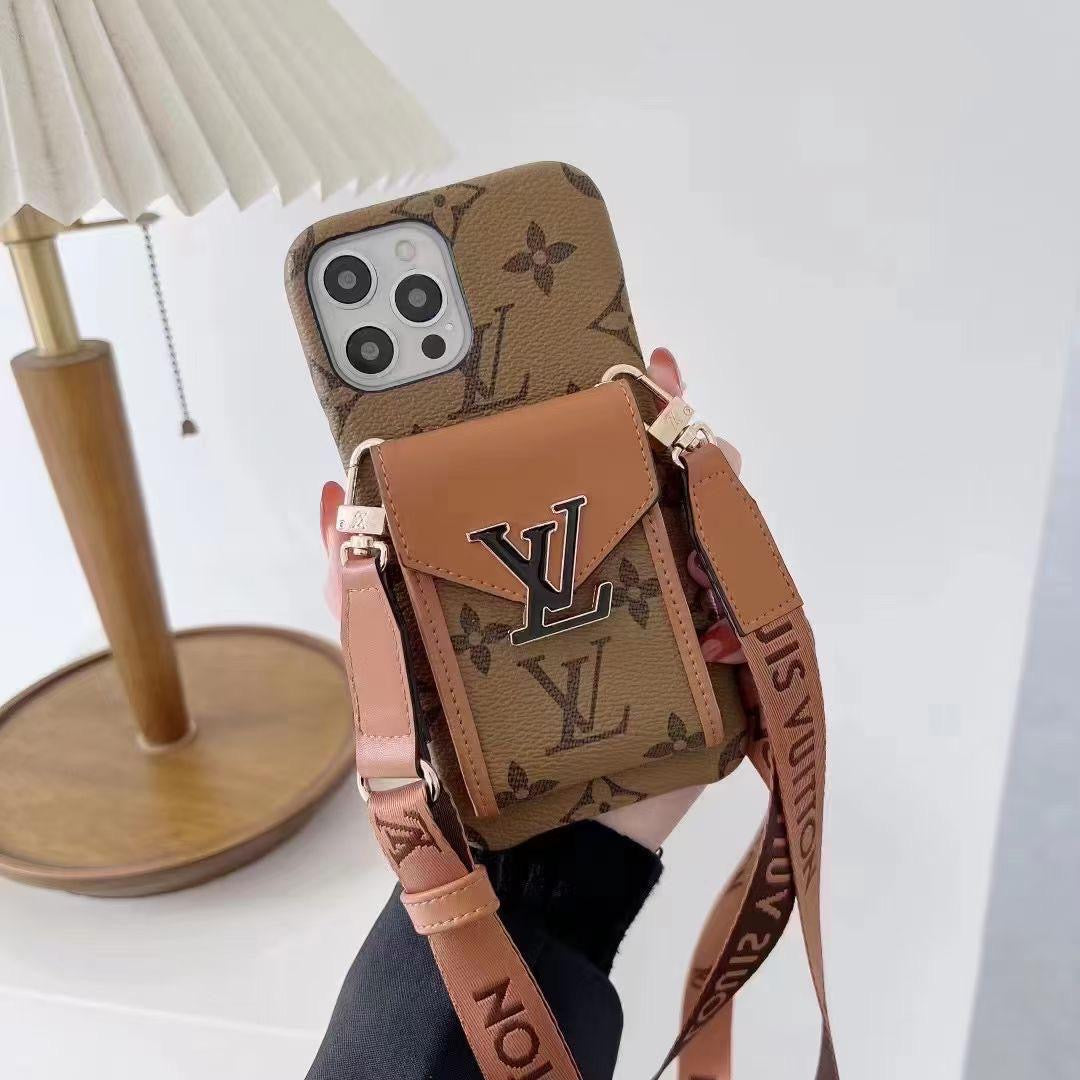 Louis Vuitton Style Crossbody Phone Case with Card Slots Black Checkered