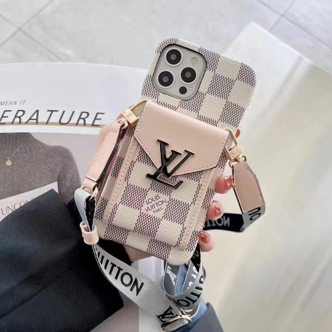 Louis Vuitton Style Crossbody Phone Case with Card Slots Black Checkered