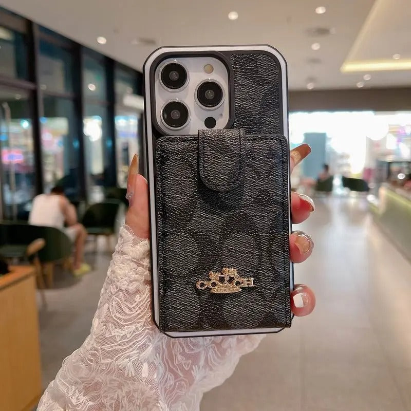 Classic Luxury iPhone Wallet Case with Card Holder for 14-17 Pro Max Caritate
